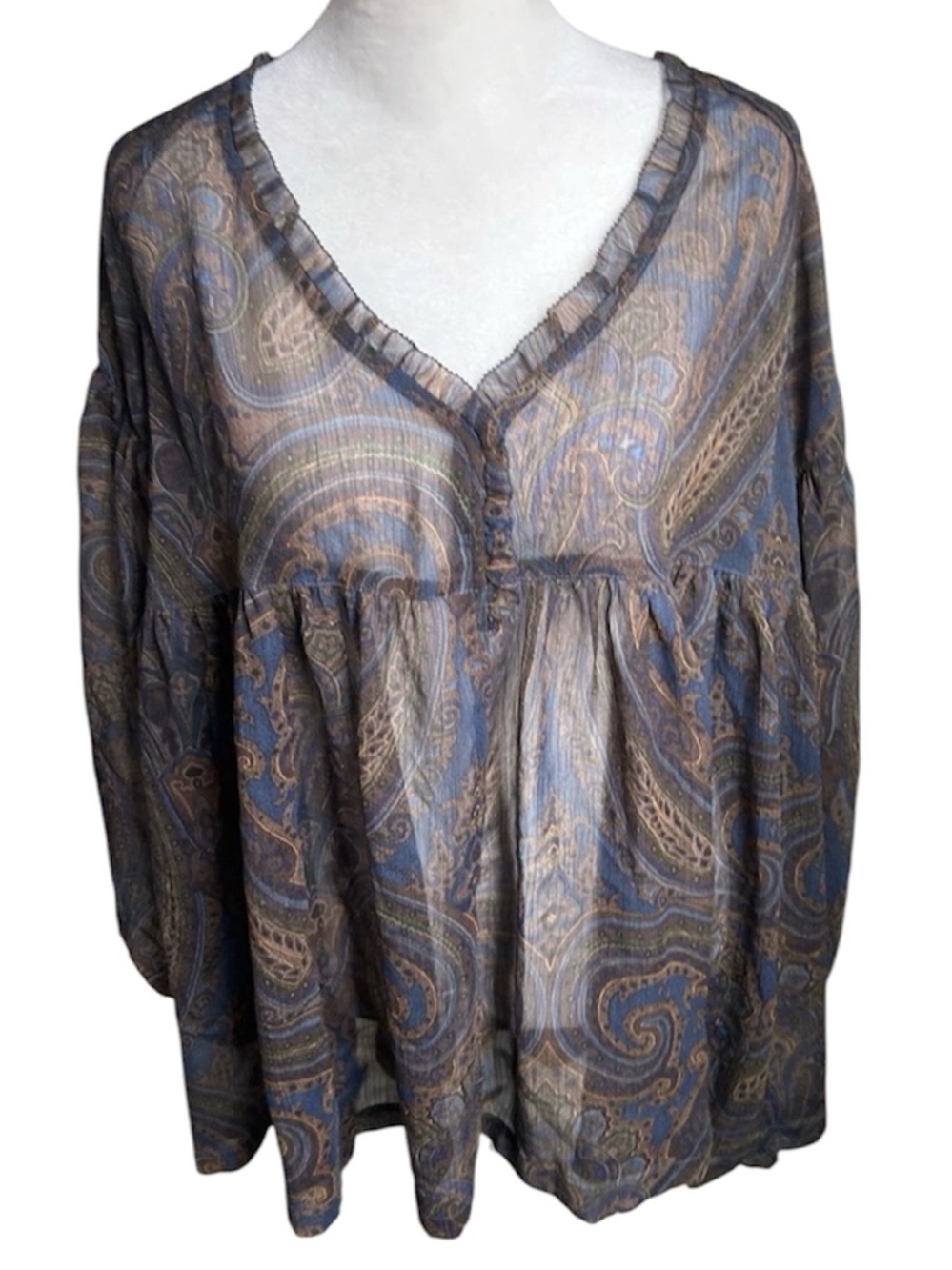 RALPH LAUREN DENIM SUPPLY PAISLEY PEASANT TOP BLOUSE Women’s XL Sheer Boho